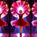 **

A vibrant scene of Sophie transforming into Ruby.  Focus on the magical girl transformation sequence with bright, sparkling effects and dynamic poses. Capture the excitement and energy of the transformation. Background should be colorful and fantastical.

**