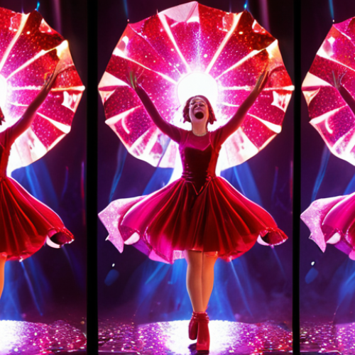 **

A vibrant scene of Sophie transforming into Ruby.  Focus on the magical girl transformation sequence with bright, sparkling effects and dynamic poses. Capture the excitement and energy of the transformation. Background should be colorful and fantastical.

**